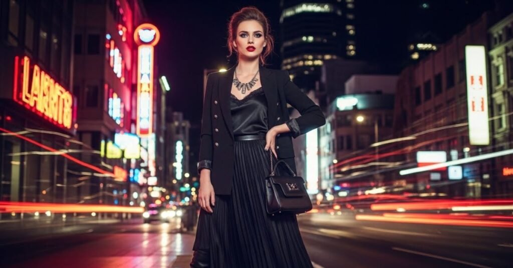 women showing fashion pose on street